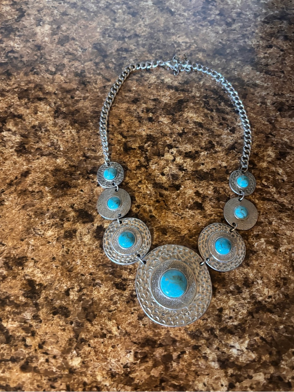 Turquoise Accent Silver-Tone Statement Necklace